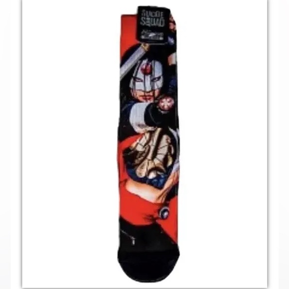 Suicide Squad Katana Crew Socks 1 Pair Men 8-12 Red Black Sublimated DC Joker - Picture 1 of 8